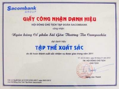 Certificate - Excellent Peformance Institution in 2011